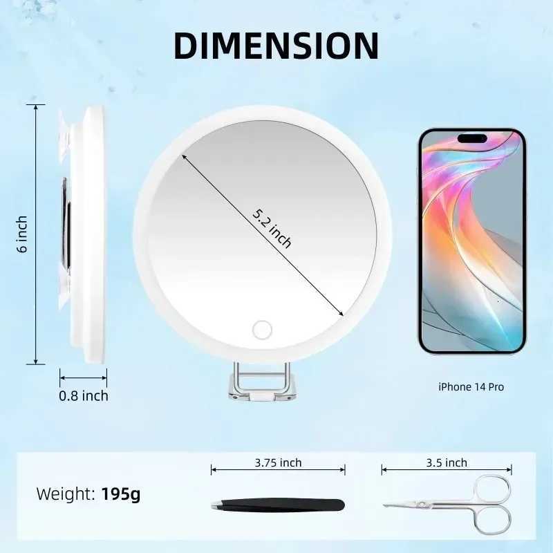 6 Inch Adjustable Stand Magnifying Mirror with Light High-Definition Suction Cup LED Makeup Mirror Foldable 5/10/20/30xT251213