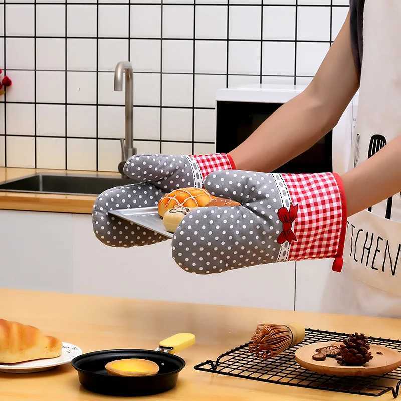 1PS Pastoral style thicke grid microwave oven insation gloves Microwave oven gloves Heat resistant gloves H251212
