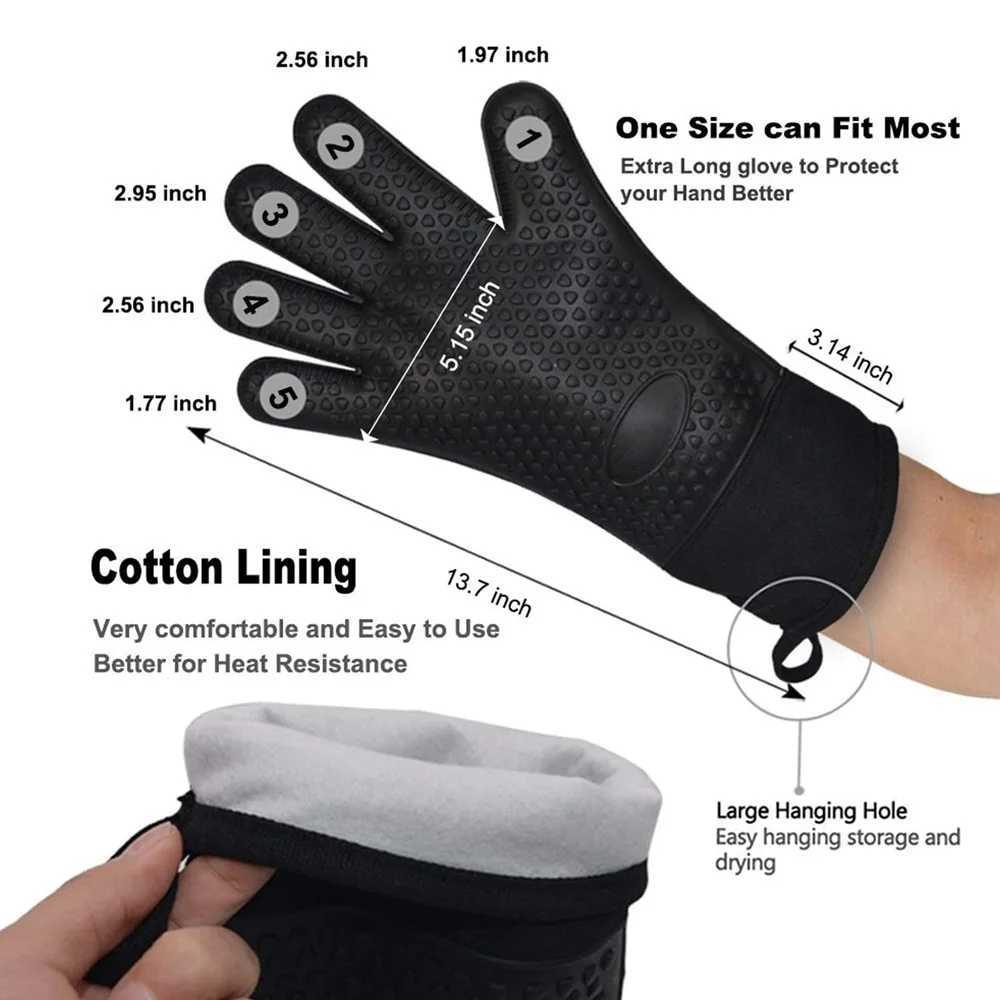 Long Thick Silicone Gloves Heat-resistant Non-slip Microwave Oven Mitts Kitchen BBQ Baking Cooking Canvas ing Oven Gloves H251212