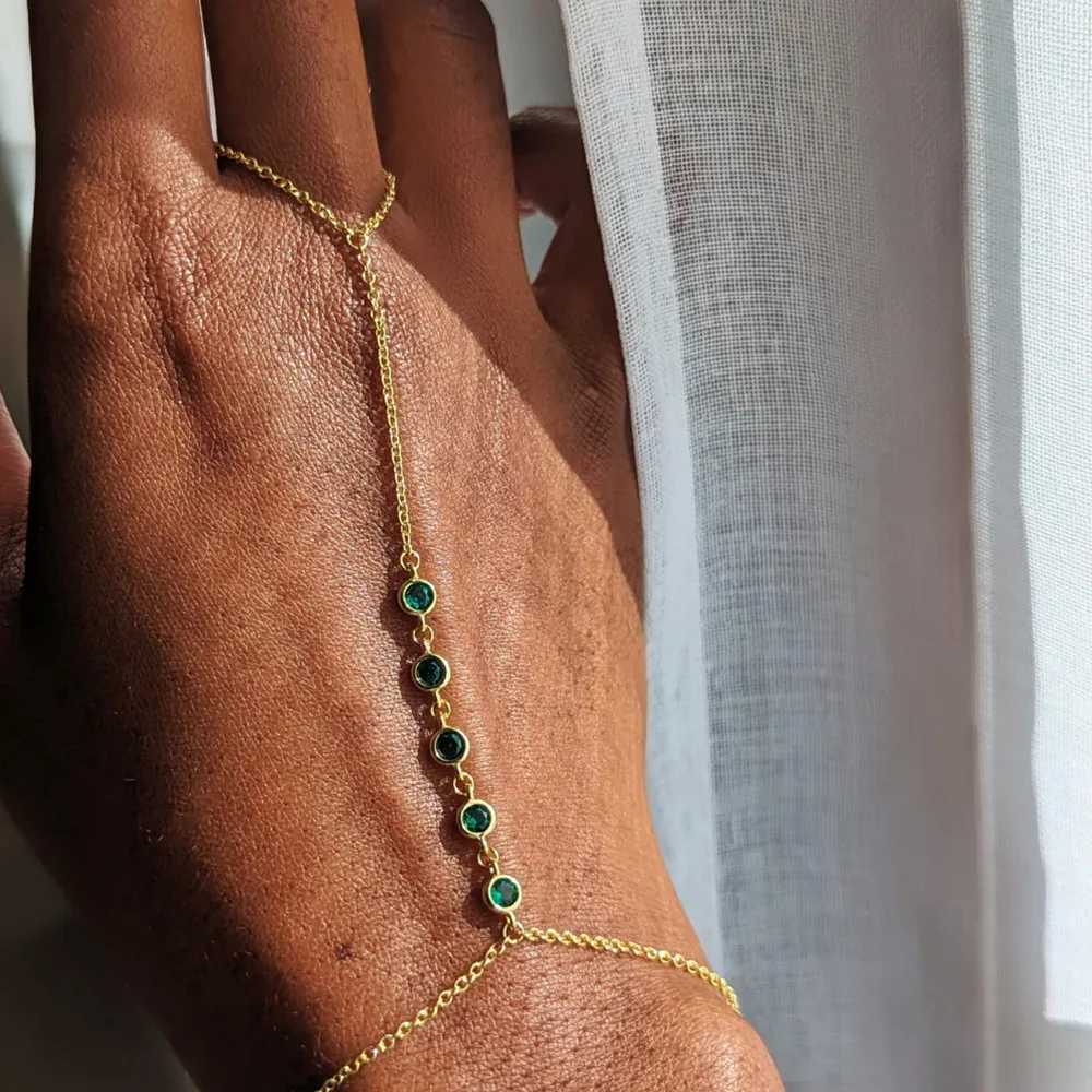 Trendy Stainless Steel Hand Chain for Women Fashion Zircon Beads Link Ring Waterproof Jewelry Wholesa M251213