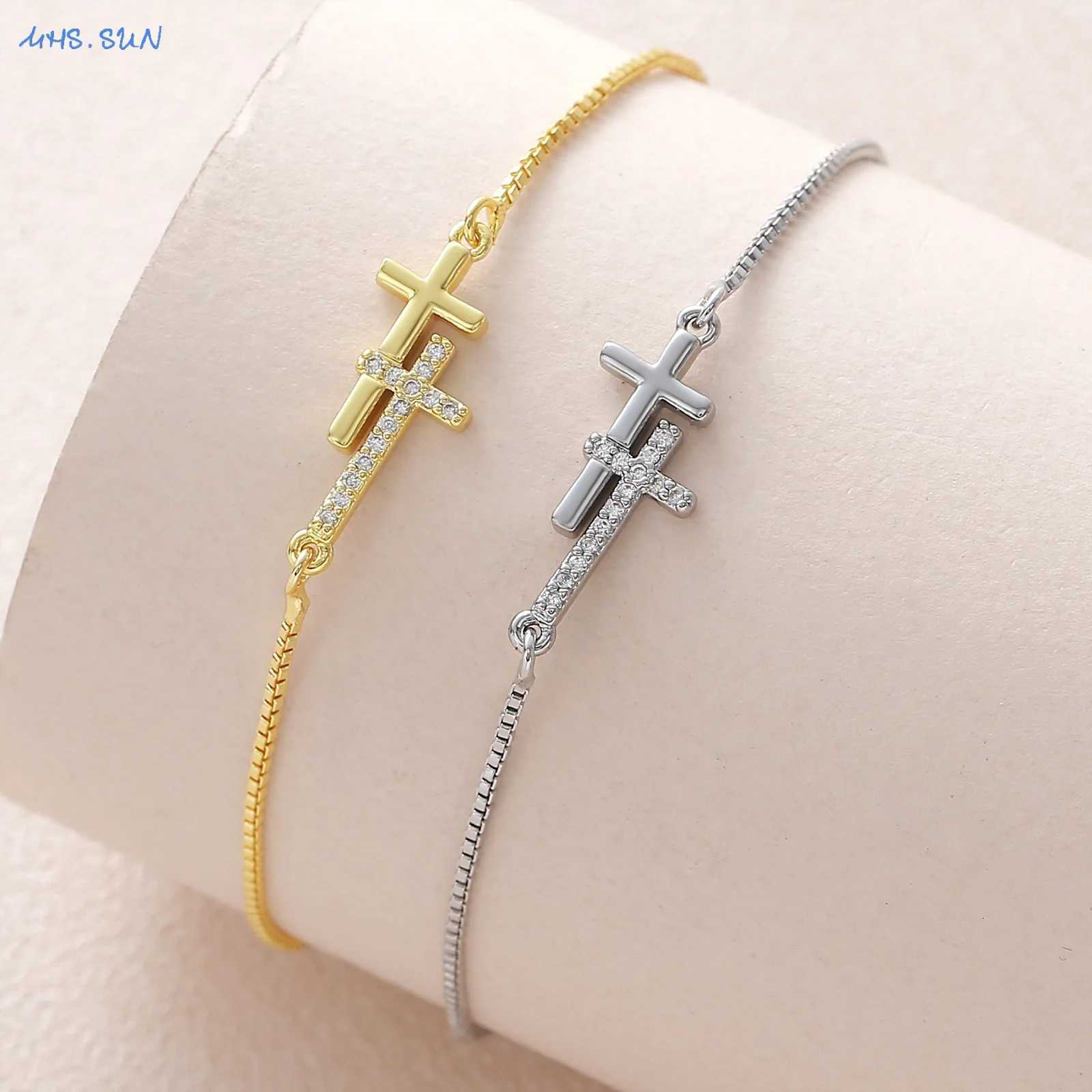 MHSSUN Gold/Silver Color Double Cross Chain s Classic Cubic Zircon Daily Party Jewelry Adjustable For Women Men M251213