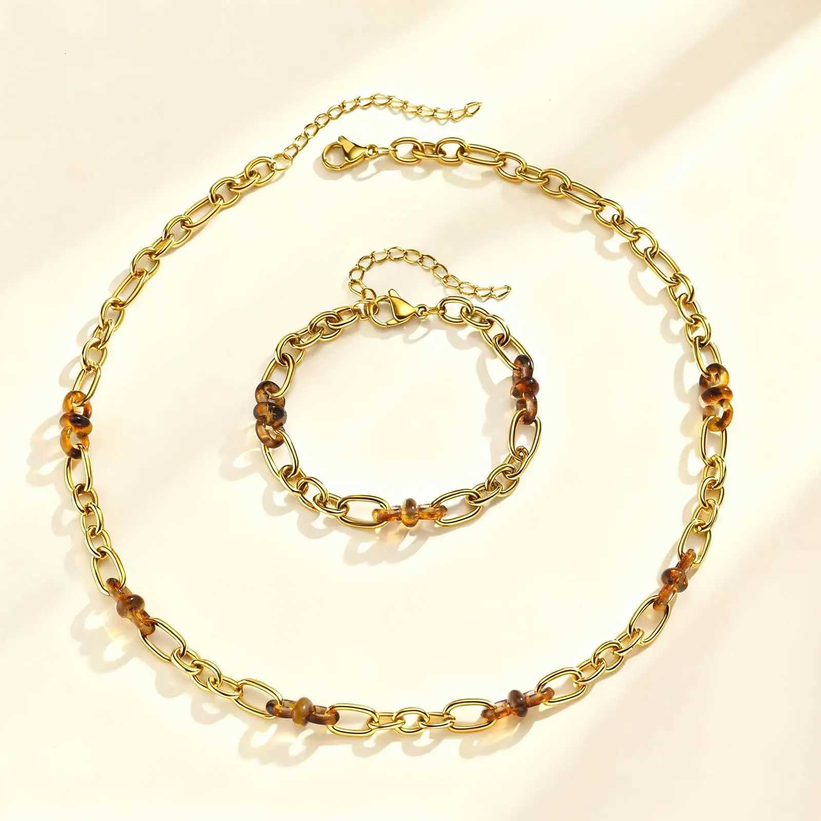 Womens Stainless Steel Enamel Link Chain Chunky Gold Plated sHypoallergenic Jewelry Gifts M251213