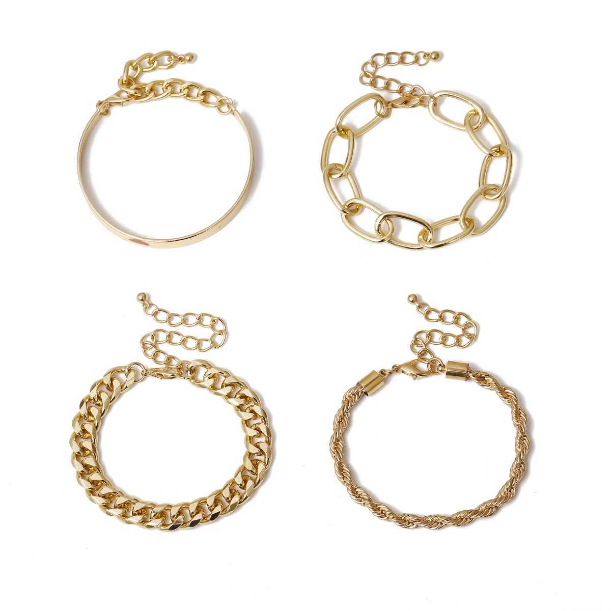 Ingemark 4Pcs/Set Trendy Punk Irregular Twists Metal s Women Hip-Hop Gold Color Stacking Chunky Chain 2026 New Jewelry M251213
