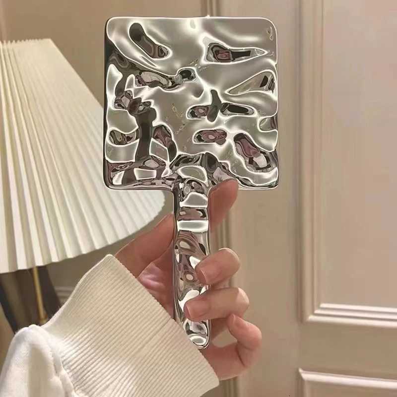 1PCS Electroplated Handle Makeup Mirrors Beauty Portable Round Hand Square Hand S/M/L Make Up MirrorT251213