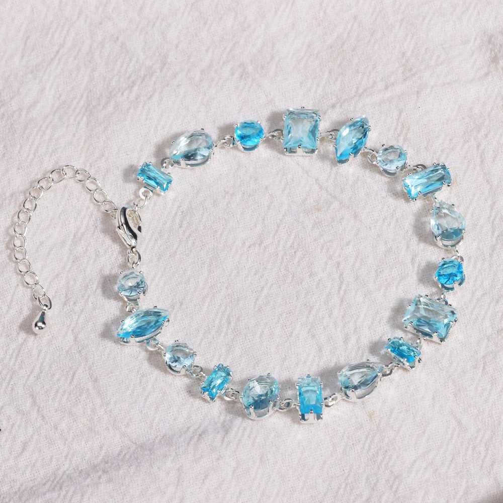 Exquisite Ppurple Lake Blue Zircon Geometry Shaped Tennis CZ for Women Fashion Charm Crystal Metal Chain s M251213