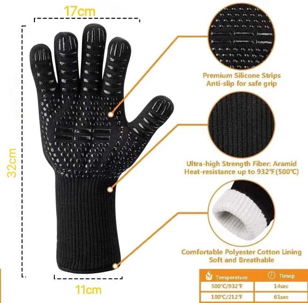 BBQ Gloves Silicone Heat-Resistant Glove Kitchen Microwave Oven Mitts 500 800 Degree Fireproof And Non-Slip Barbecue Gloves H251212