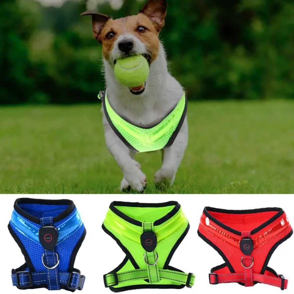 Practical Luminous Pet LED Harness Breathable Rechargeable Dog Traction Harness Waterproof Dog Vest Night M251213
