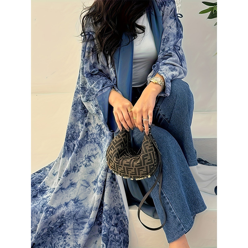 ZANZEA Women Long Puff Sleeve Islamic Maxi Dress Muslim Fashion O Neck Patchwork Abaya Robes Autumn Vintage A-line Vestidos 240801