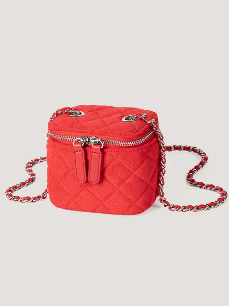 2024 New Diamond Lattice Box Bags Korean Niche Design Suede Chains Crossbody Bag Lady Delicate Mini Lipstick PurseT251213