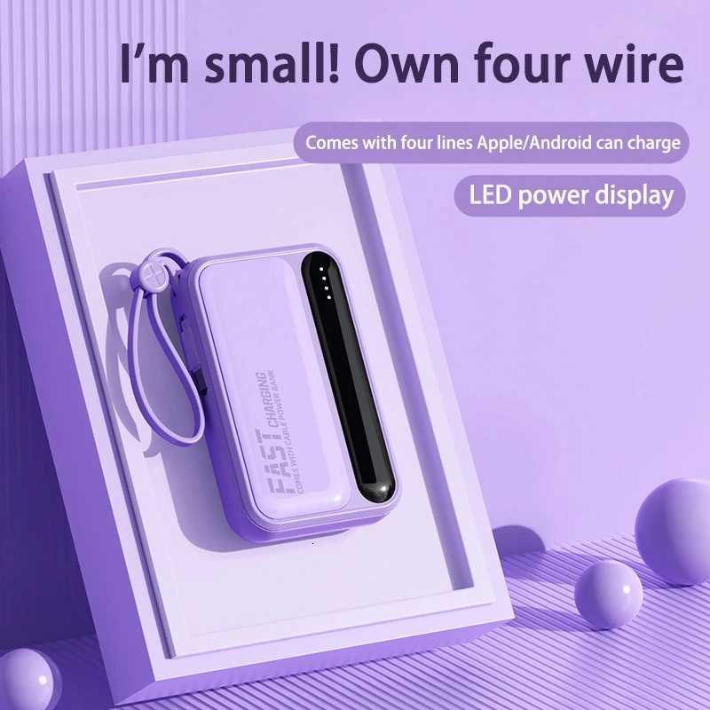 20000mAh Large Capacity Power Bank 4 In1 Built in Cables Intelligent Digital Display Laser Light Fast Charging External Battery H251213