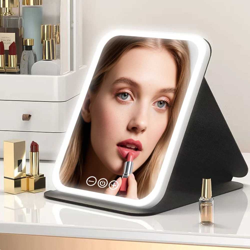 LED Makeup Mirror 3 Colors Light Portable Vanity with Adjustable Brightness USB Charging Foldable for Travel And Home UseT251213