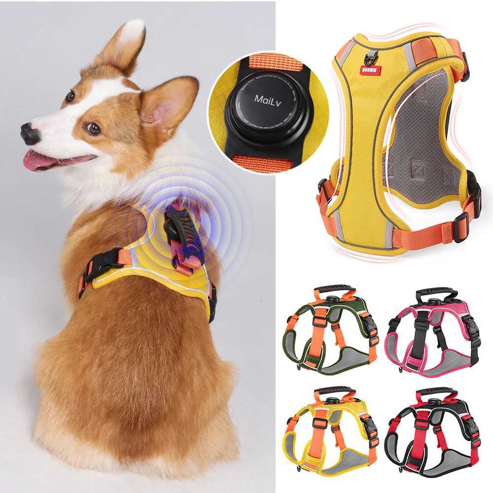 Reflective Dog Harness with Airtag Holder Escape Proof Anti Lost Pet Vest Highly Visible Adjustable Safety GPS tracking M251213
