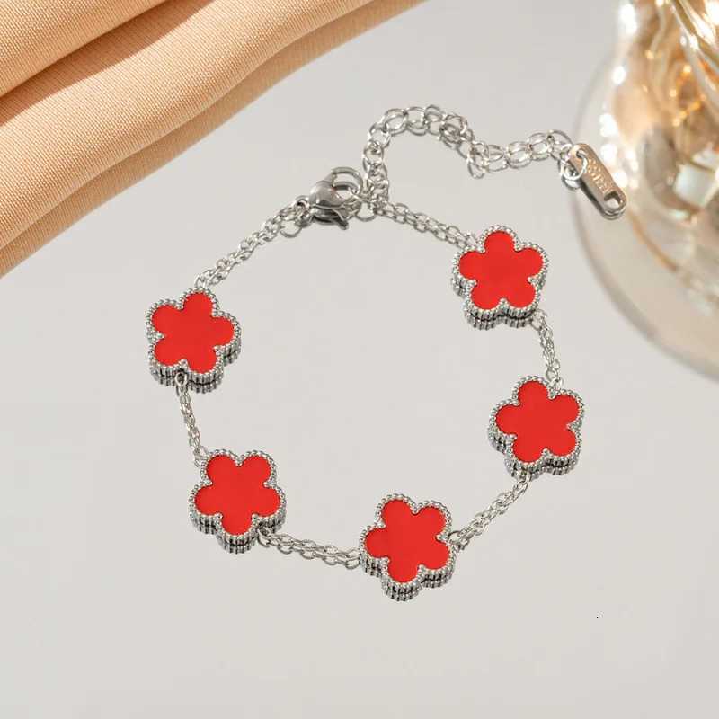 316L luxury StainlESS Steel High-Quality Enamel For Women Gold Color Five Flower Petals Charming Bangle Jewelry M251213