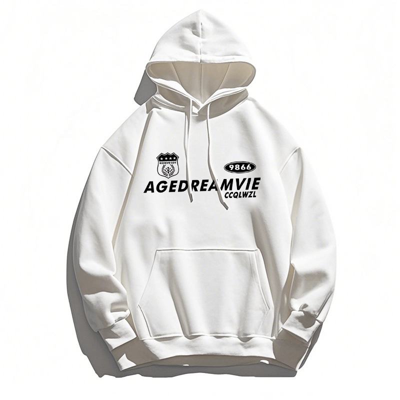 Men's Winter Fleece-Lined Hoodie - Solid Color with Sporty Design