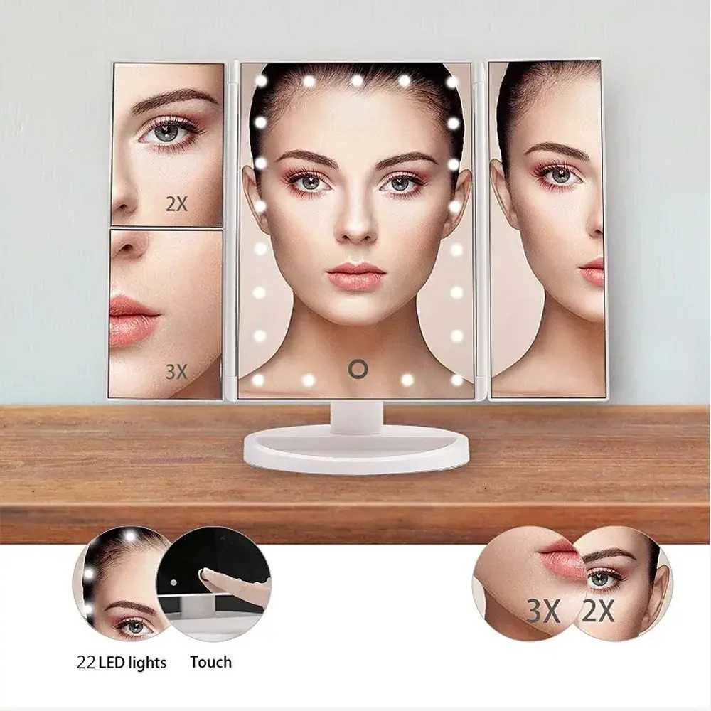 LED Vanity Makeup Mirror with Touch Control Adjustable Lighting 1X 2X 3X Magnification Trifold Design Ideal Gift for WomenT251213