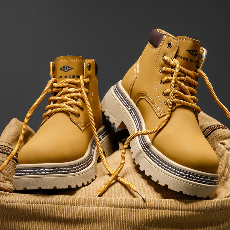 2025 Autumn/Winter New Men's Shoes Leather Fashion Martin Boots Waterproof and Anti-slip Yellow Boots 39-48