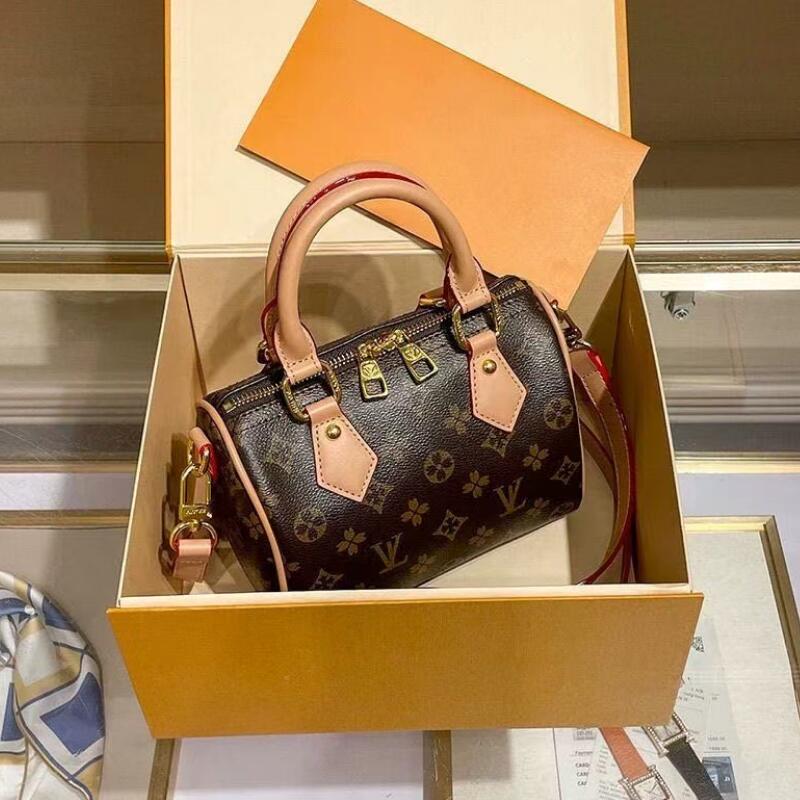 Women designer nano shoulder bag mini Women sac luxe Leather Denim Crossbody Embossed Tote Purse Brown Flower Handbag with dust bag 4 size