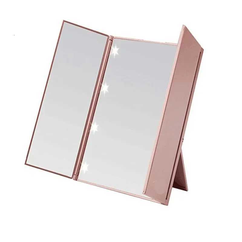 Portable LED Three Sided Makeup Mirror Folding Design Travel Vanity Cosmetic Mirror with Adjustable Stand for On-The-Go BeautyT251213