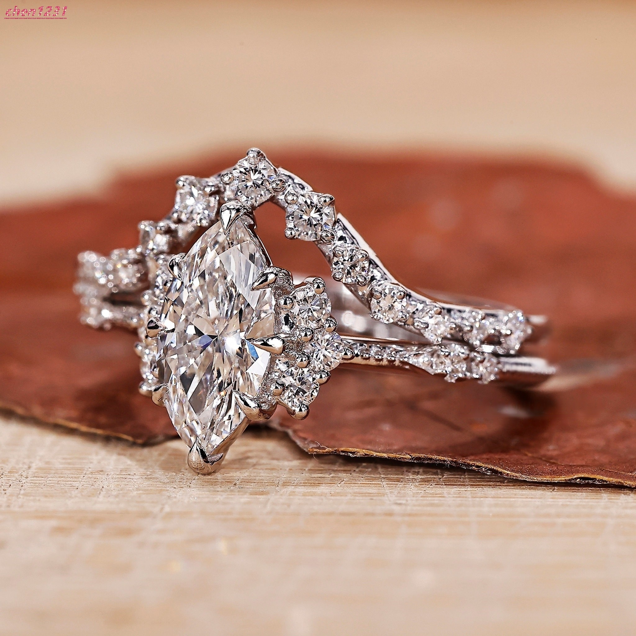 Factory Wholesale 10K 14K 18k Solid Real Gold Vvs Moissanite Diamond Wedding Couple Ring Bridal Set 05ct 1ct 2ct 3ct 5ct