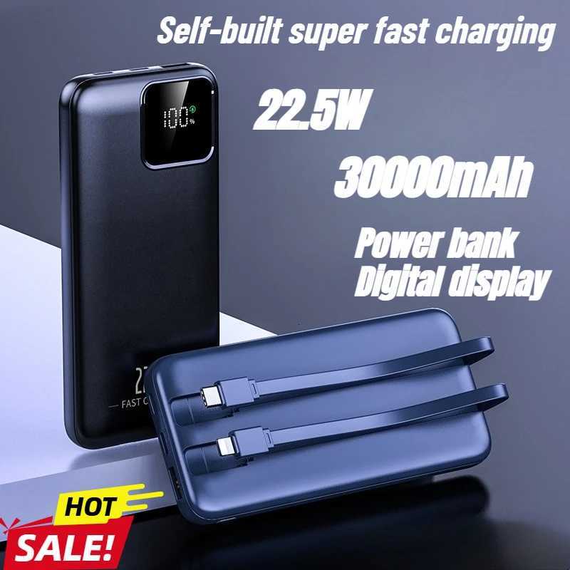New 225W 30000mAh Self-built tra-fast Charging Mobile Power ply Digital Display Built-in 2 Cable External Battery H251213