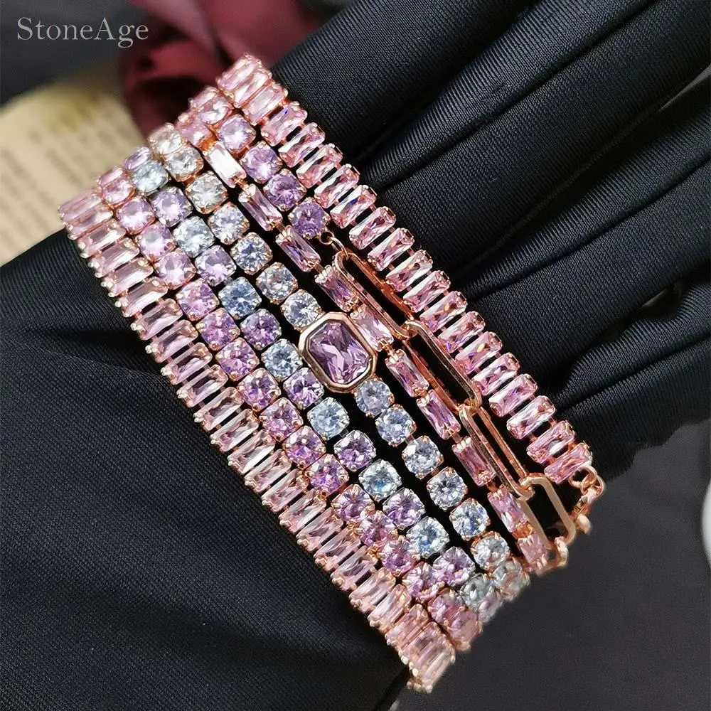 Pink Crystal Tennis s for Women Female Trend Romantic Shiny Zirconia Adjustable Folding Buckle Chain on Hand Jewelry M251213