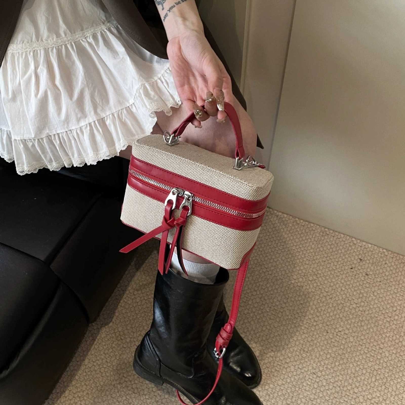 Spring/Summer Color Blocking Box Bag for Women PU Splicing Zipper Handbag Korean Casual Fashion Versatile Female Cross Body BagsT251213