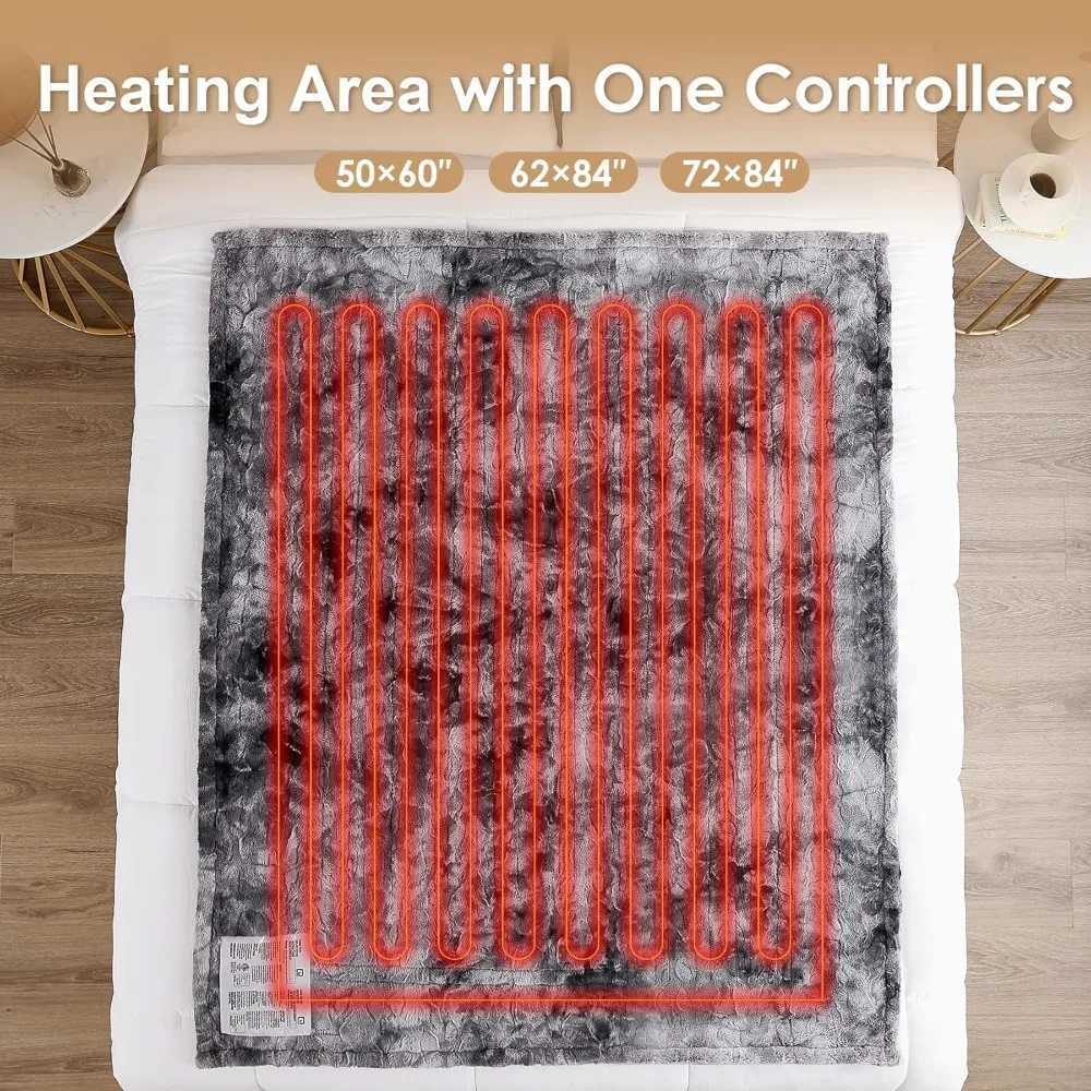 Electric Heated Blanket Queen Size Faux Fur 10 Hours Auto Shut Off 9 Heating Levels Heating Blanket with Dual Control Y251212