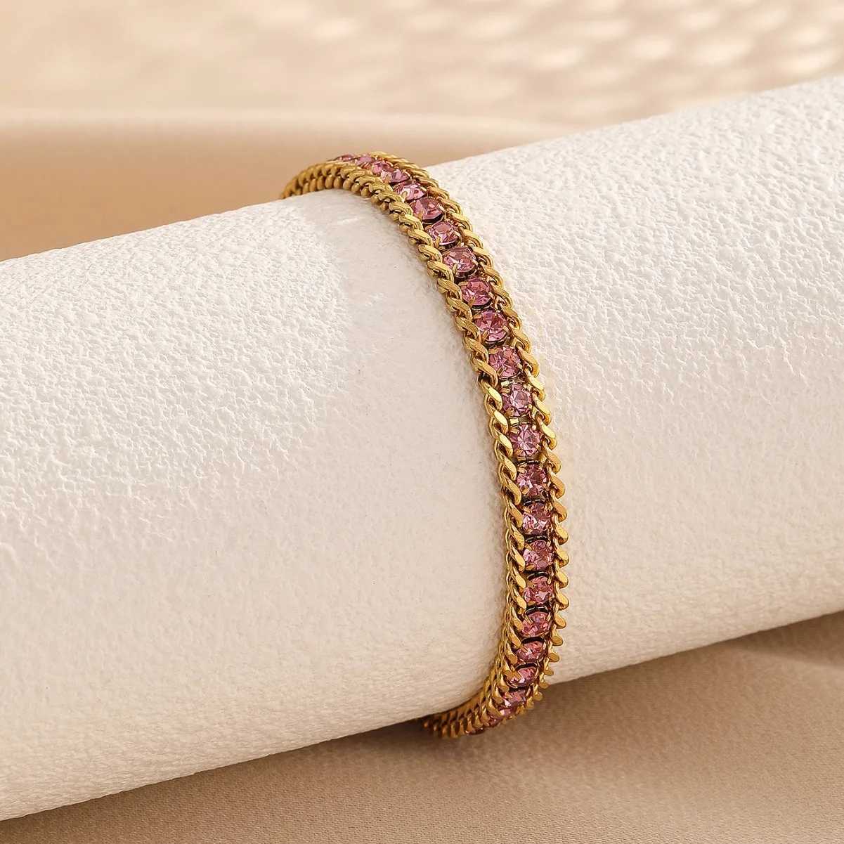 Bohemian 18K Gold Plated Stainless Steel Tennis Multi Color Zircon Chain For Women M251213