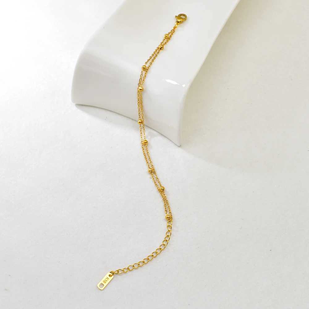 S09 Simple Korean style Double-layer round Ball Small ball Gold bead stainless steel gold womens style M251213
