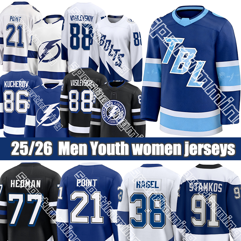 #21 Point Kucherov Jersey Andrei Vasilevskiy Lightning Jersey Brayden Point Erik #71 Cirelli Hagel Steven Stamkos Emil Lilleberg Tampa Bay Hockey Jerseys