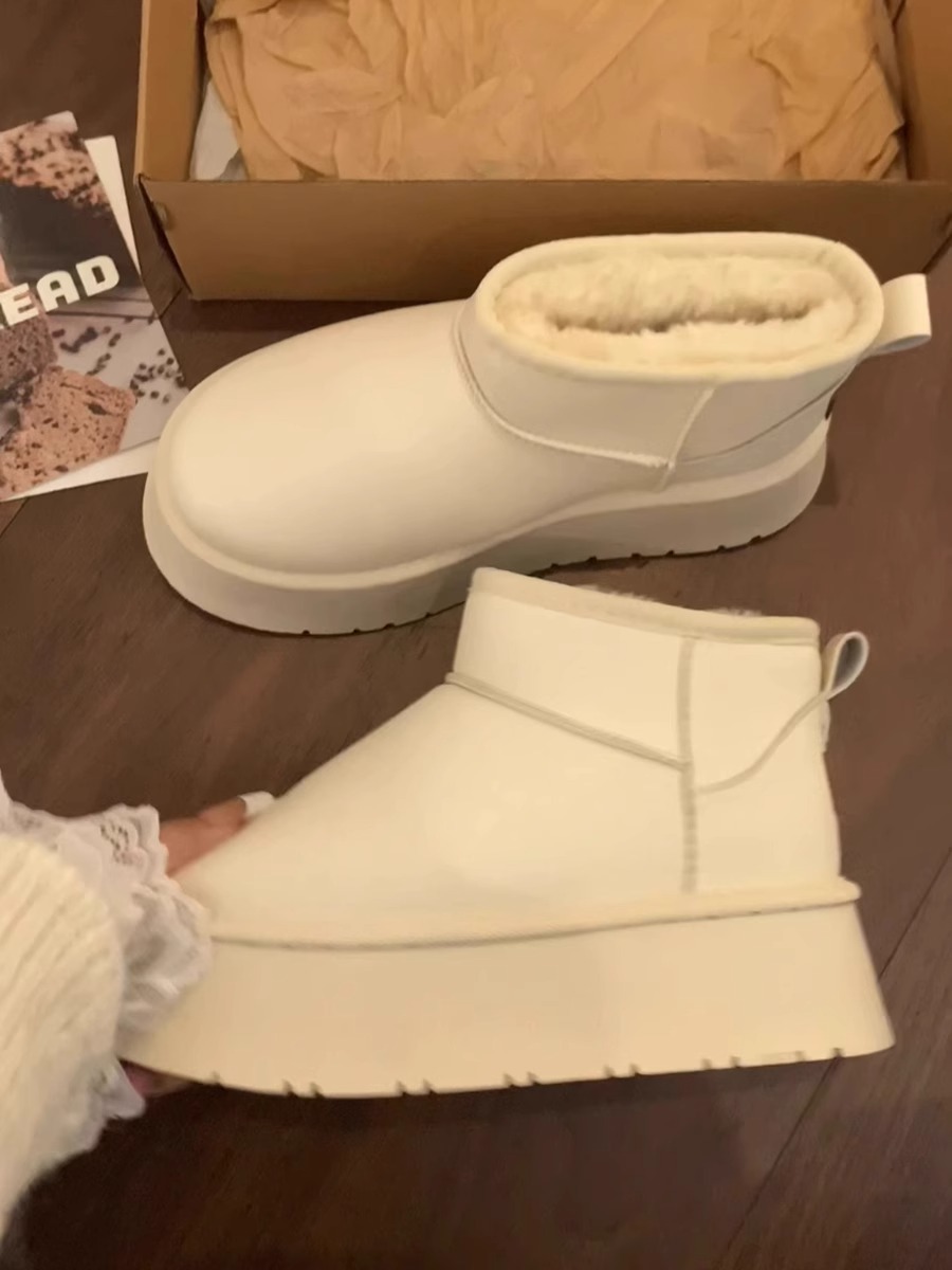 Designer Boots Winter 2025 Women's Genuine Leather Snow Boots, Plush Lined Winter Boots Chunky Sole Fur Lined Warm Snow Shoes