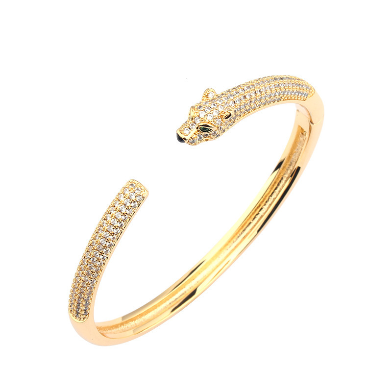 New Leopard Simple Micro Pave Zircon Green Eye Bracelet Ring Set Unisex Casual Personality Jewelry