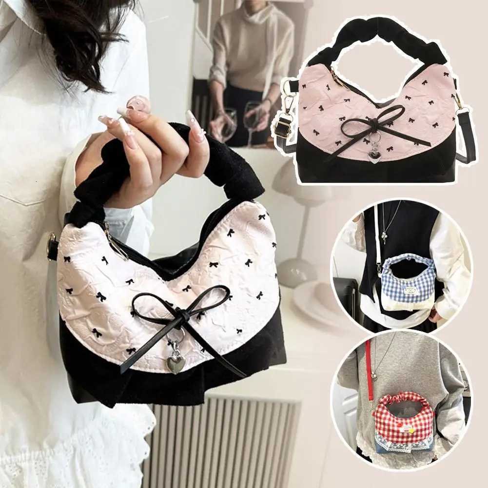 Bow Lace Splicing Dumpling Handbag Grid French Underarm pouch Tote bag Single-shoulder crossbody bag Daily commuting bagT251213