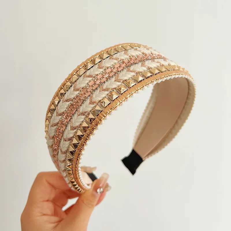Popar Rivets Sequins Hair Accories Heaear For Wen Luxury Sier Wire Woven Metal Punk Style Rivets Hair Hoops dr Y251213