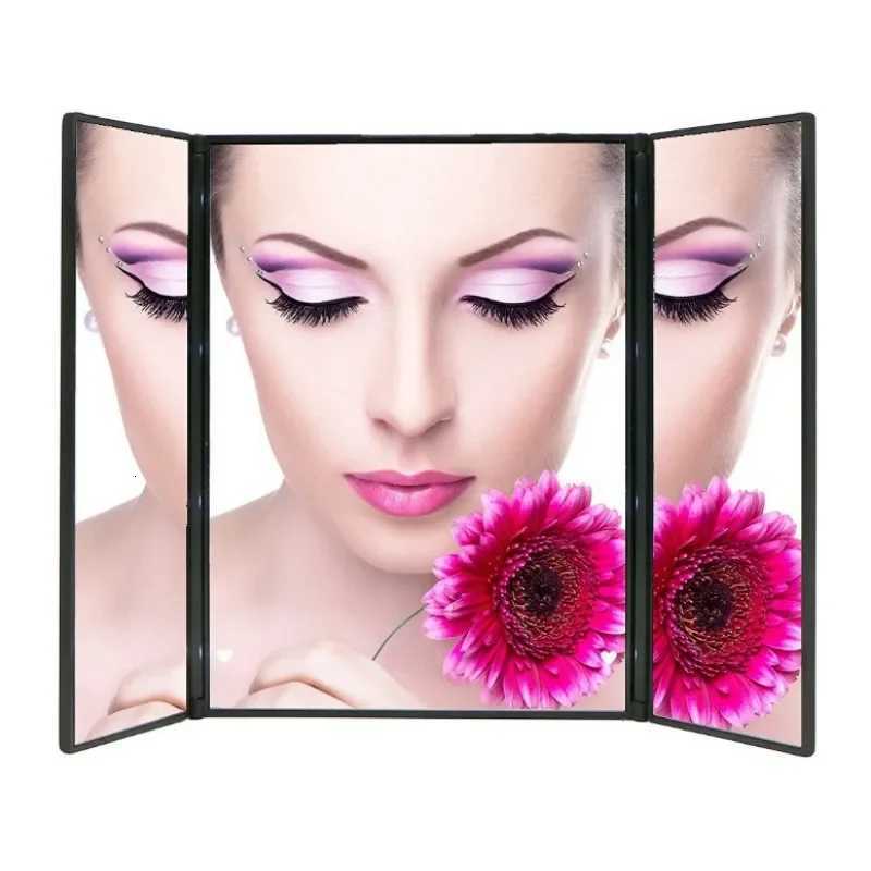 Triple Told Folding Makeup Mirror LED Lampstand Vanity Mirror Supports Dry Battery Charging Square Adjustable Angles MirrorT251213