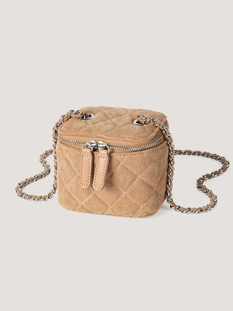 2024 New Diamond Lattice Box Bags Korean Niche Design Suede Chains Crossbody Bag Lady Delicate Mini Lipstick PurseT251213
