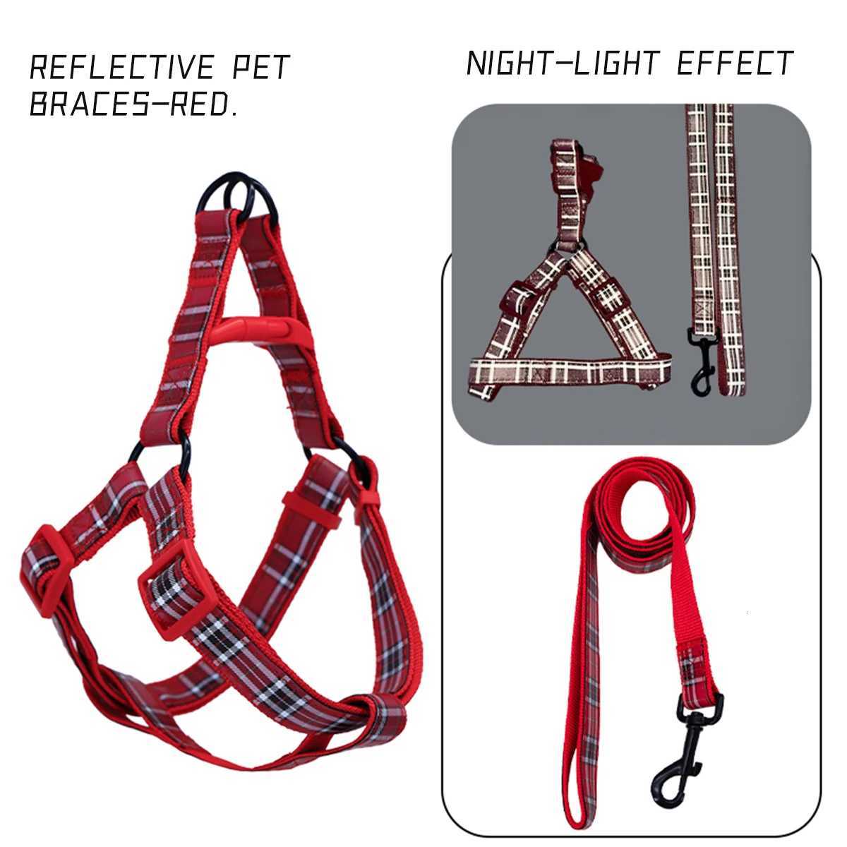 A set of plaid reflective chest and harness set for small and medium-sized dogs to go out for a walk and a lead rope for cats an M251213