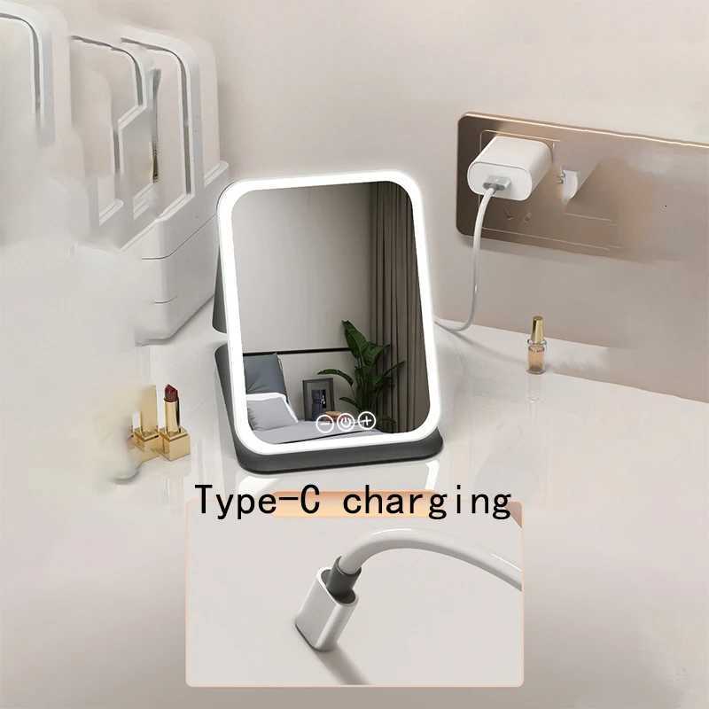 Foldable HD Makeup Mirror Intelligent Touch Control Adjustable Three Color Light LED Cosmetic Mirror Type-c Charging Two SizeT251213