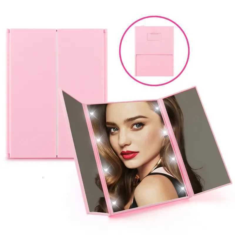 Folding Portable 3 Way Makeup Mirror with Light Folding Design LED Travel Vanity Cosmetic Mirror with Adjustable Stand for GiftsT251213