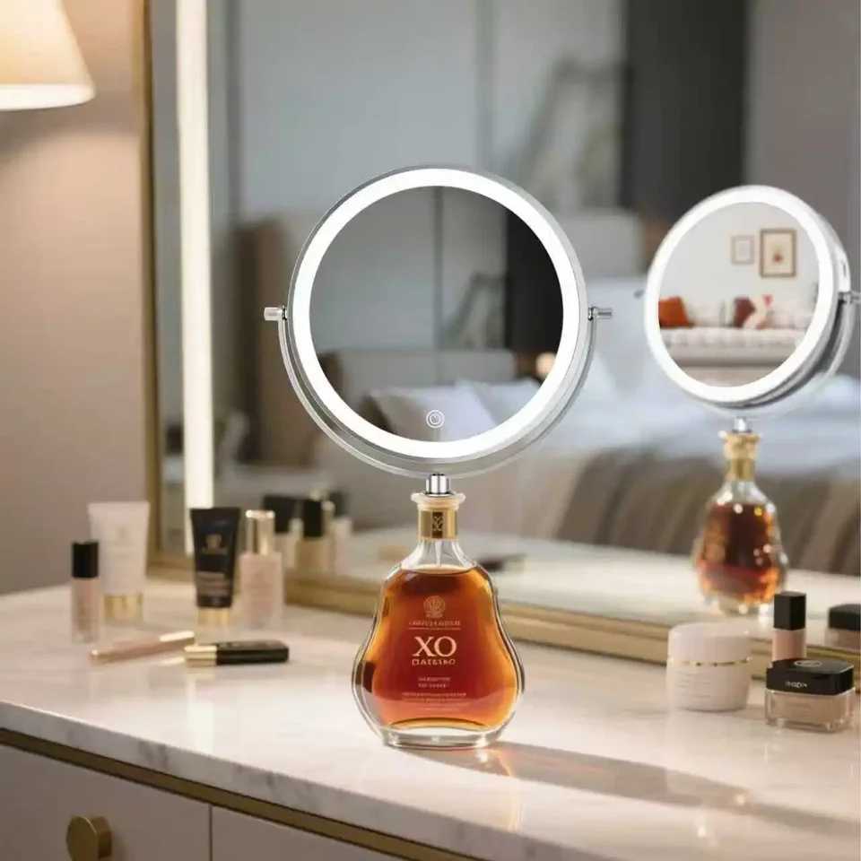 Chrome Wine Bottle Mirror 360Rotating10x Magnifying Makeup Mirror Adjustable Dimming Vanity Cosmetic Mirrors with LightT251213