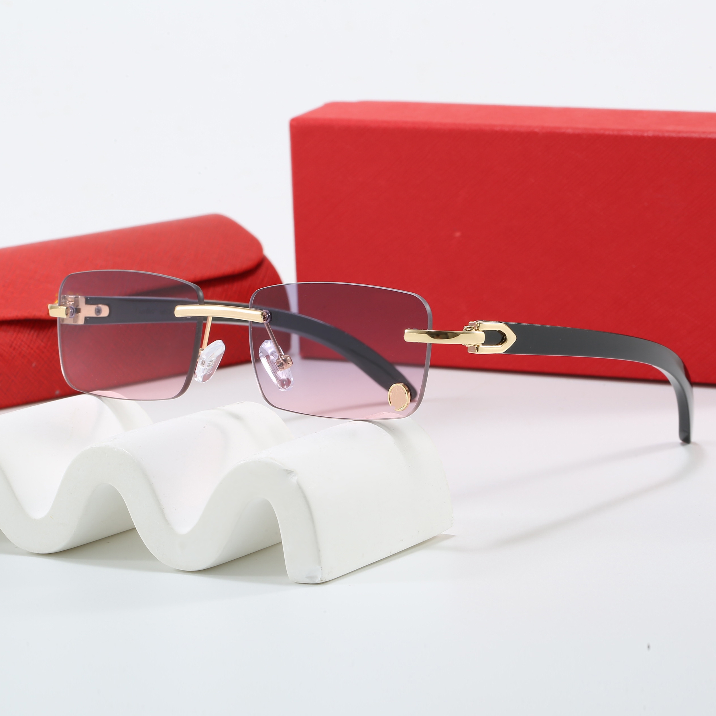 T2026 Rimless Unisex Driving Sunglasses - High Quality UV400 Lens Eyeglasses with C Decoration Z260306