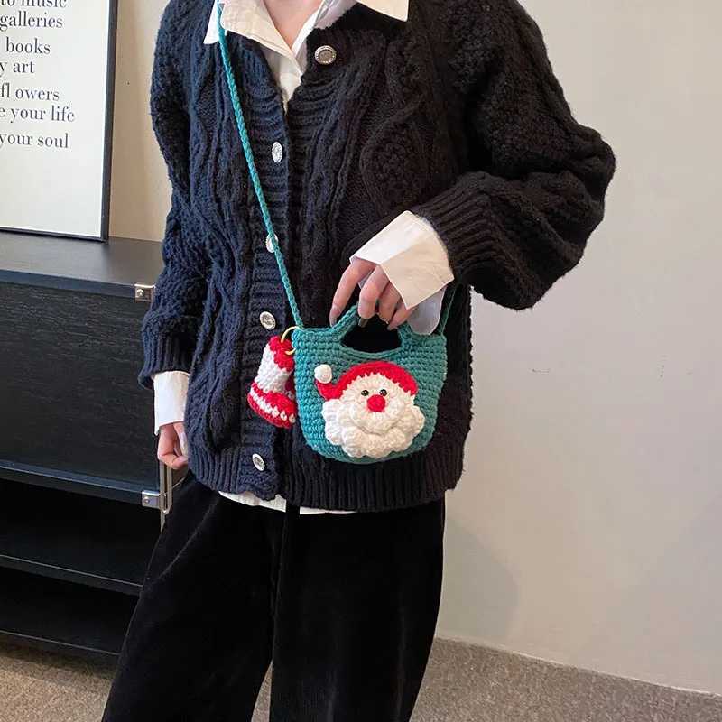 2025 Winter New Christmas Knitted Mini Shoulder Bag for Women Cute Color Block Crossbody Bags Coin Purse Shoulder BagsT251213