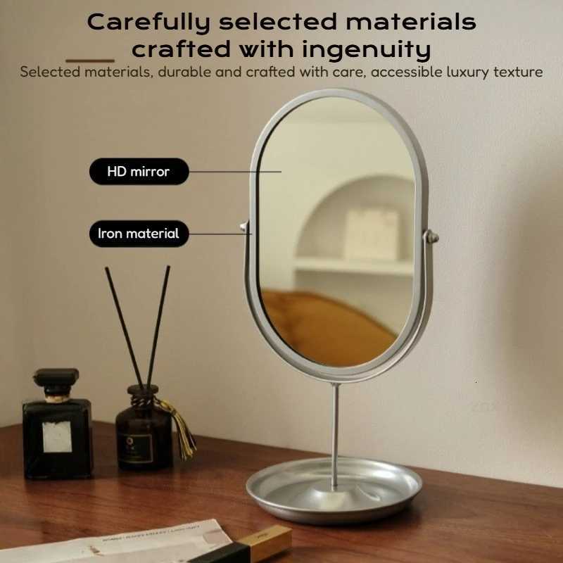 Elegant Dressing Table Mirror Oval Desktop Makeup Mirror for Bedroom Home Use Portable Rotatable Vanity Mirror with Metal FrameT251213