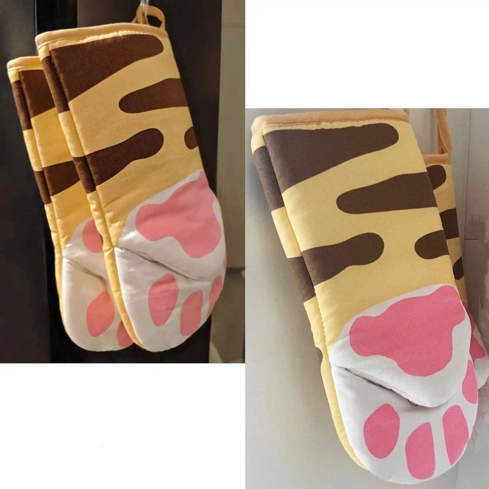 Oven Mitts Kitten Cat Paw Design Heat Resistant Oven Gloves Thick Cotton Lining Cooking Baking Potholder Gloves Microwave Gloves H251212