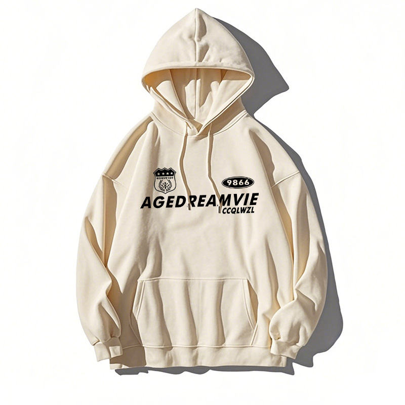 Men's Winter Fleece-Lined Hoodie - Solid Color with Sporty Design