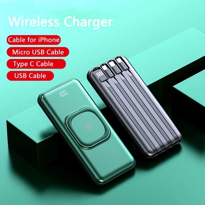 20000mAh Wireless Power Bank Built in Cable Portable Fast Charging Powerbank for iPhone 15 X S24 Poverbank H251213