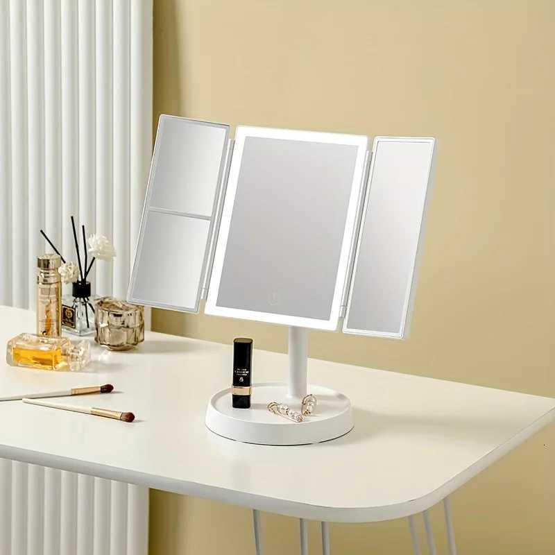 Tri-fold Lighted Vanity Makeup Mirror With 3x/2x Magnification LED 3 Color Light Countertop Cosmetic Mirror Travel Folding MakT251213