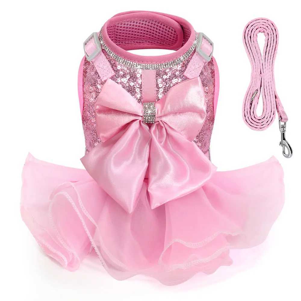 Cute Dog Cat Harness Leash Set Breathable Bowknot Puppy Kitten Vest Nylon Leashes For Small Medium Dogs Cats Pet Accessories Pug M251213