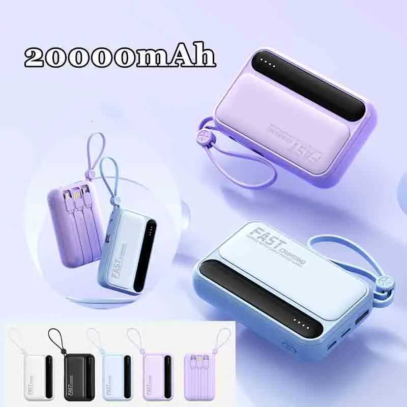 4 In1 20000mAh Power Bank Built in Cables Large Capacity Mini Portable External Battery with Digital Display For iPhone H251213