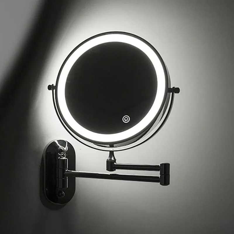 Golden Wall Folding Makeup Mirror Double Side Fill Light Magnifying USB Charging Led Tricolor Dimming Bathroom Cosmetic MirrorsT251213